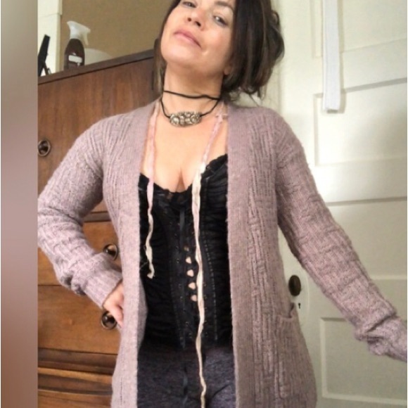 Mauve Midi Cardigan w/ Pockets - Picture 3 of 13